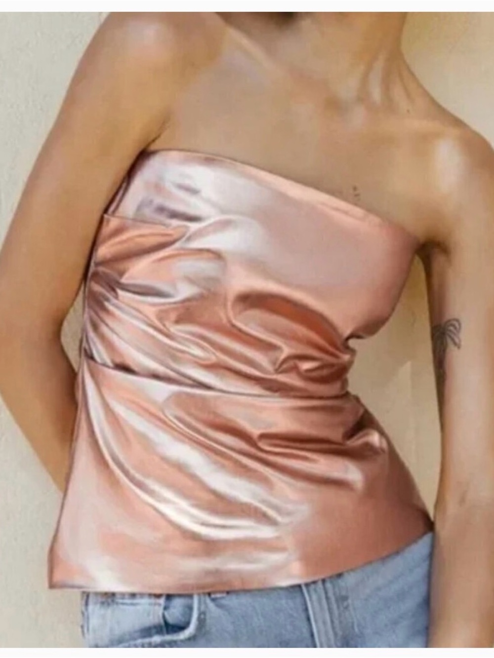 Zara Metallic Copper Strapless Bustier Top